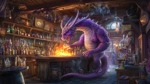 Fantasy Tavern with Dragon Bartender