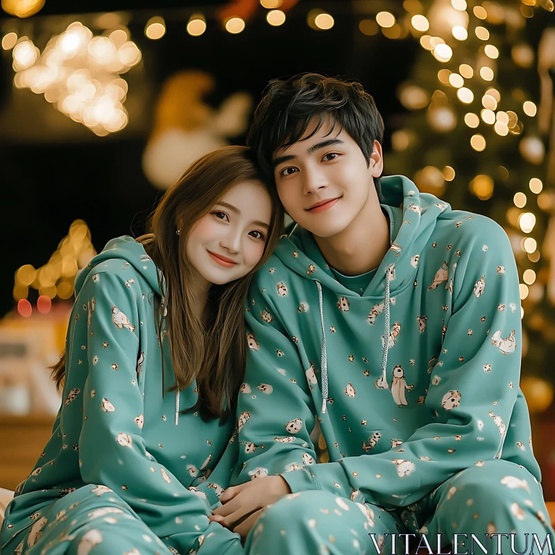 Matching Pajamas: A Couple's Portrait AI Image