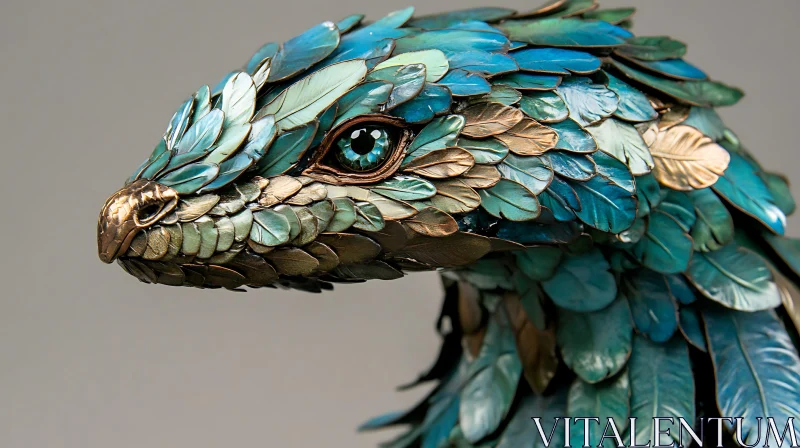 Ornamental Feathered Serpent Head: Detailed Art AI Image