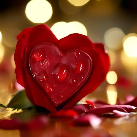 Red Rose Heart with Water Droplets