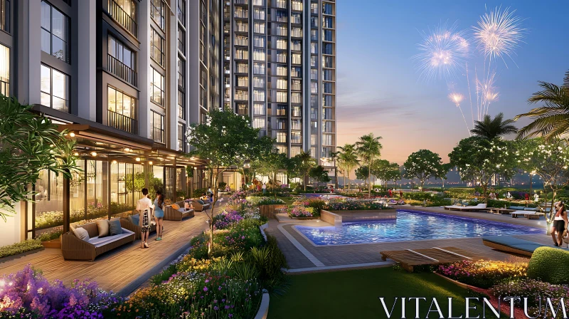 Evening Scene of Luxury Residential Building AI Image