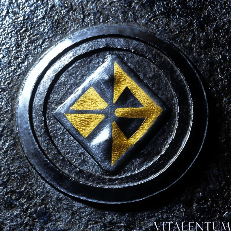 AI ART Golden Geometric Symbol on Dark Stone