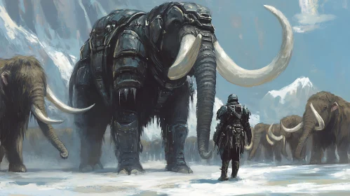 Warrior and Armored Mammoth Encounter