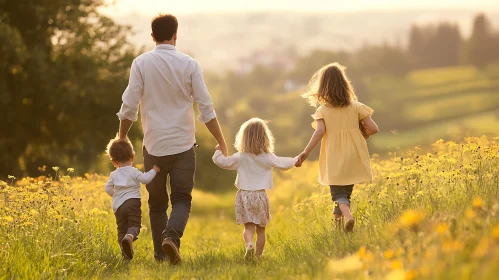 Family Stroll in Golden Field