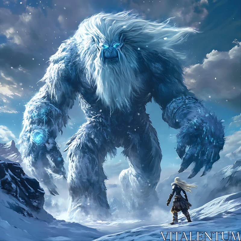 AI ART Yeti and Woman in Snowy Wasteland