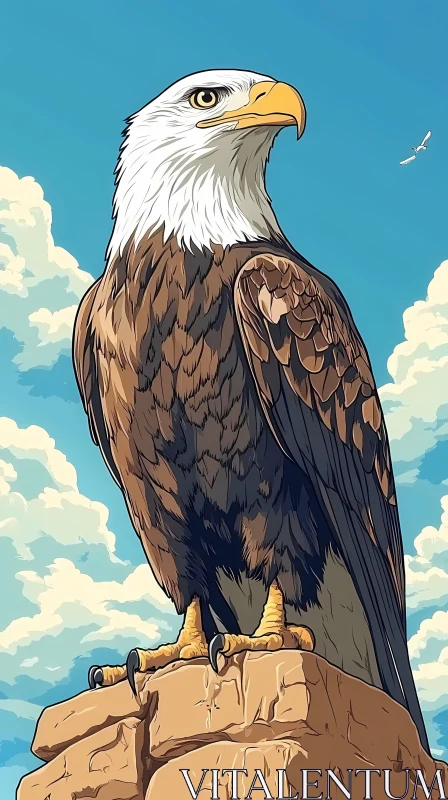 AI ART Eagle Perched on Rock Ledge