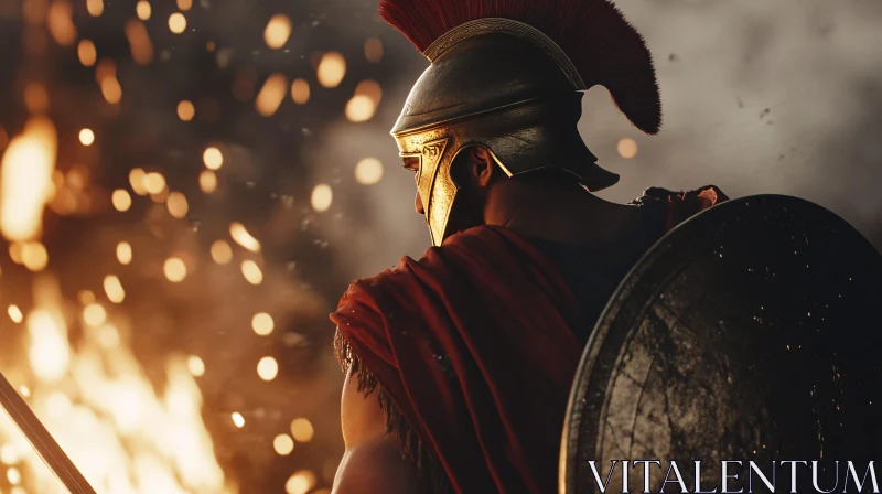 Spartan Warrior in Fiery Ambiance AI Image