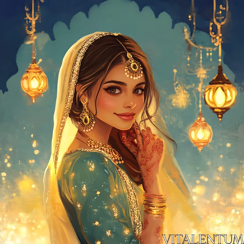 AI ART Serene Portrait of Woman in Traditional Attire