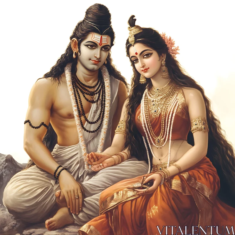 Traditional Hindu Couple Artwork AI Image