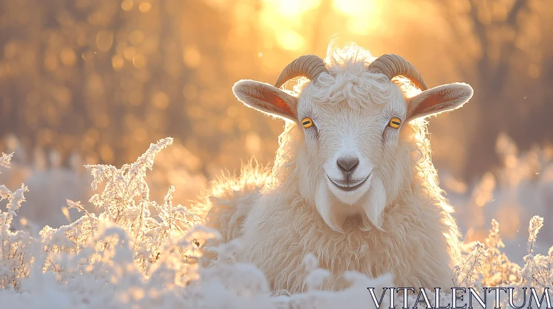 Peaceful Goat in the Snow AI Image