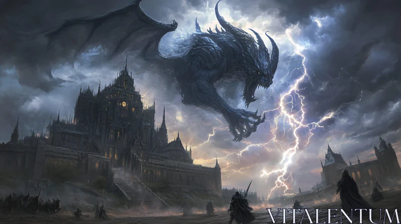 AI ART Gothic Castle Dragon Storm