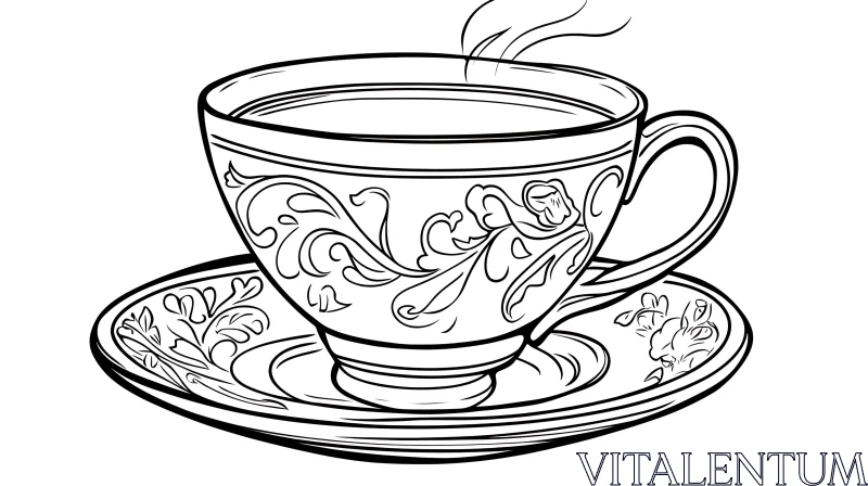 AI ART Monochrome Teacup with Floral Design