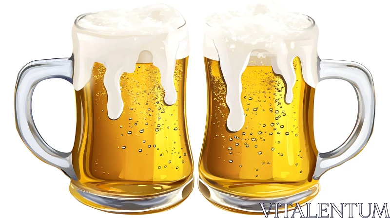 AI ART Two Beer Mugs with Foam