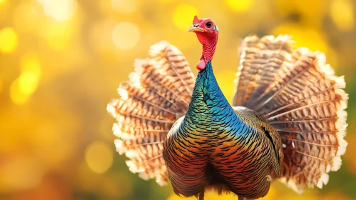 Colorful Turkey Bird with Fanned Tail