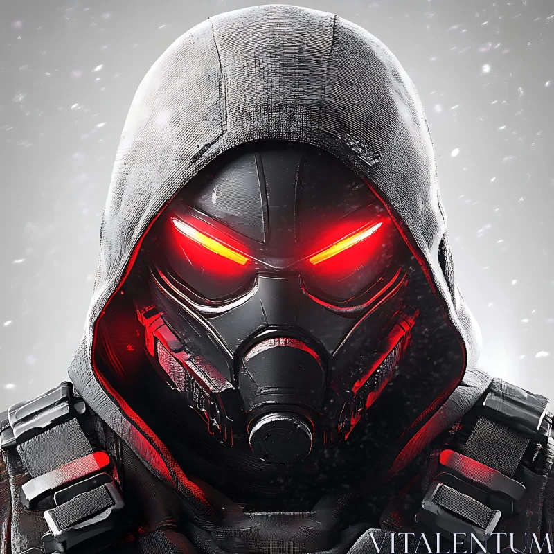 Sci-Fi Masked Figure with Glowing Eyes AI Image