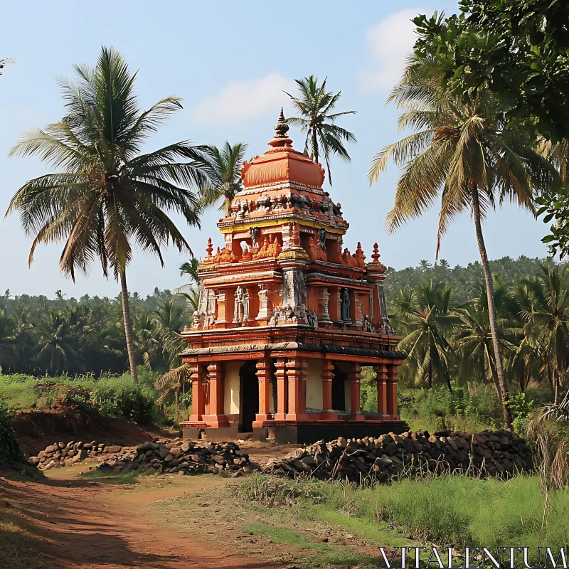 Ancient Temple in Tropical Landscape AI Image