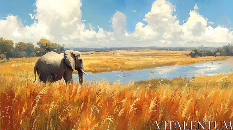 AI ART Serene Elephant and Savanna Scene