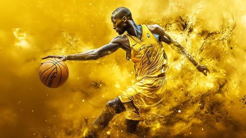 Athlete Dribbling Basketball in Gold