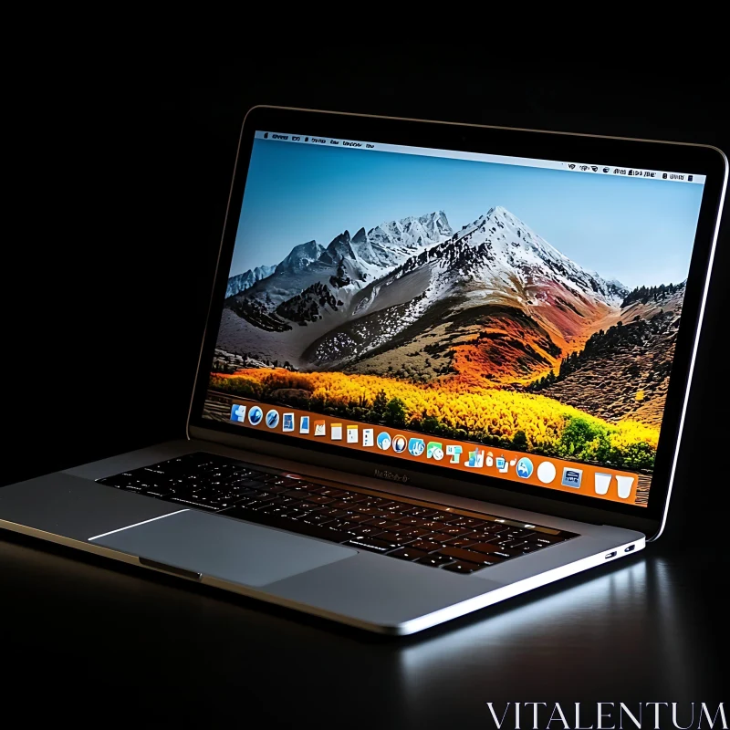 Sleek Laptop with Mountain Wallpaper AI Image