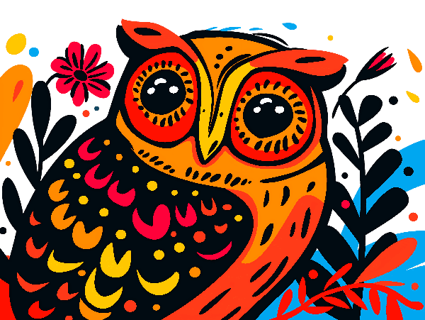 Vibrant Owl Art T-Shirt POD Design