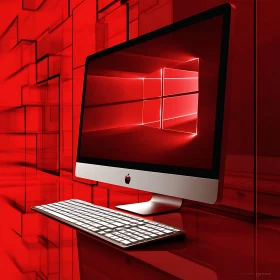 High-Tech Red-Themed Computer and Keyboard