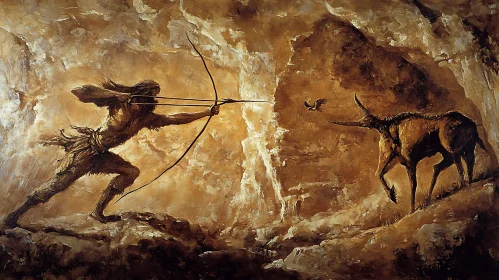 Prehistoric Hunter and Prey Painting