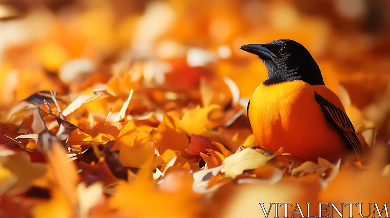 Oriole Bird Among Fall Foliage AI Image