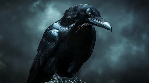 Dark Raven Portrait on Stormy Background