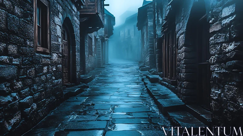 AI ART Foggy Stone Street