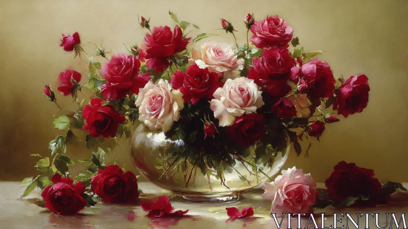 AI ART Rose Bouquet in Glass Vase Still Life Artwork