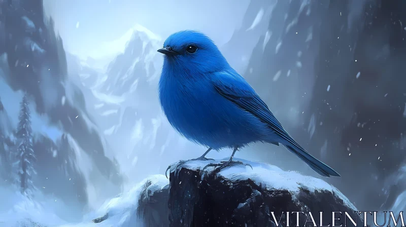 AI ART Serene Bluebird in Snowy Mountains