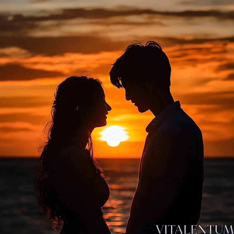 Sunset Serenade: A Couple's Silhouette AI Image