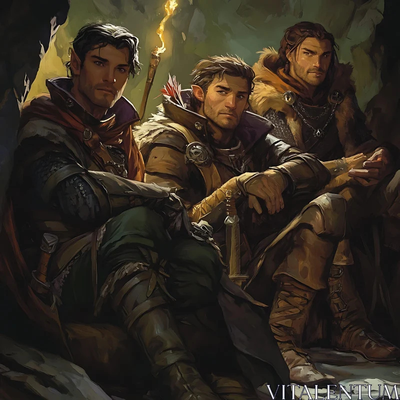 AI ART Fantasy Men Resting in Cave