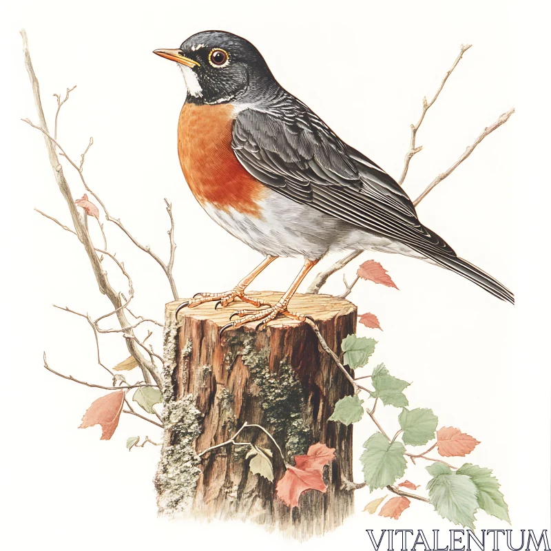 Robin on a Stump AI Image