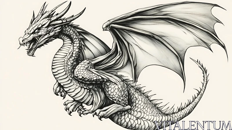 AI ART Monochrome Dragon Illustration