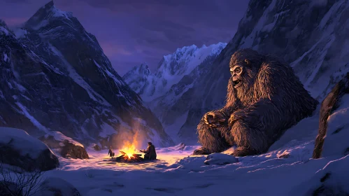 Mountain Yeti near Campfire