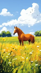 Serene Horse in a Lush Field