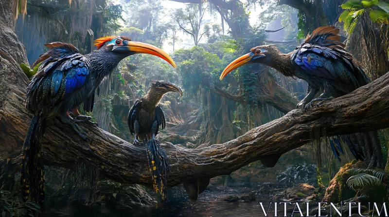 Jungle Birds on a Branch AI Image