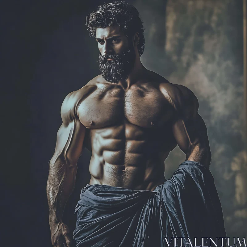 AI ART Bearded Man Portrait with Muscular Physique