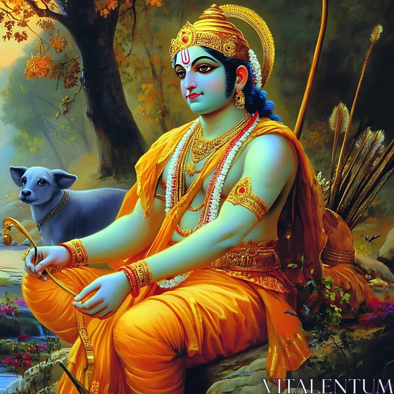 Deity with Dog in Natural Setting AI Image