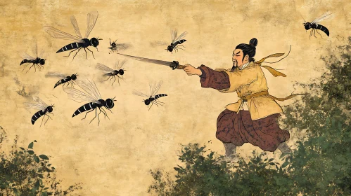 Asian Art: Warrior versus Insect Swarm