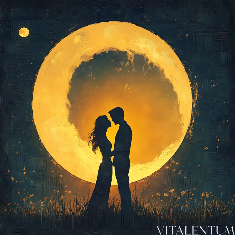 Moonlit Embrace: A Couple's Silhouette AI Image