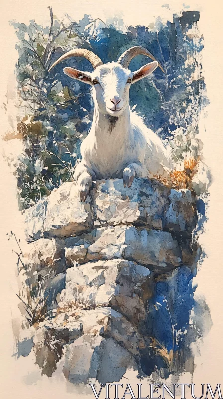 Goat on Rocks Art AI Image