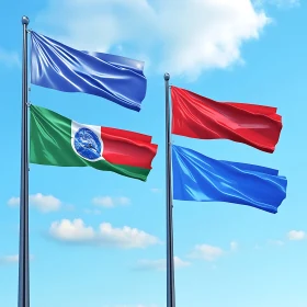 Flags Against Blue Sky