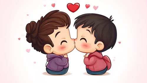 Cartoon Lovers Kissing Illustration