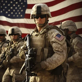 Soldiers in Formation Before USA Flag
