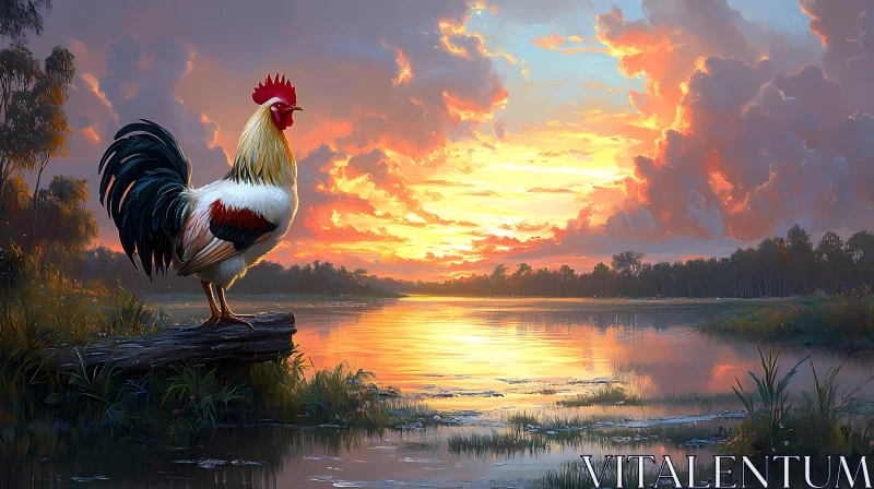 AI ART Rooster at Twilight