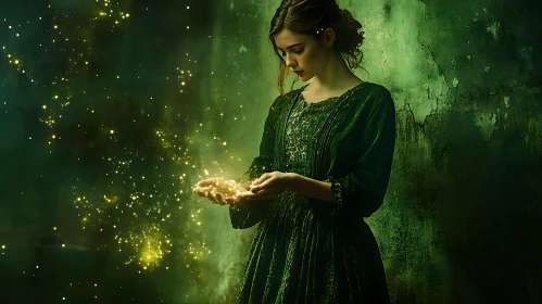 Woman Holding Magical Lights Art