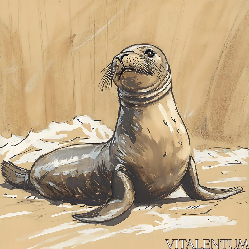 Seal Drawing on Beach AI Image