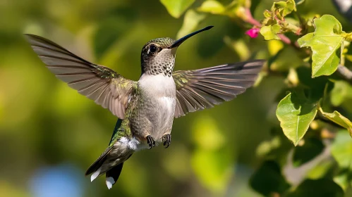 Hovering Hummingbird near Flower